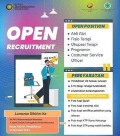 Lowongan Kerja Ahli Gizi, FIsio Terapi, Okupasi Terapi, Programmer, Costumer Service Officer - exp 20 Februari 2023