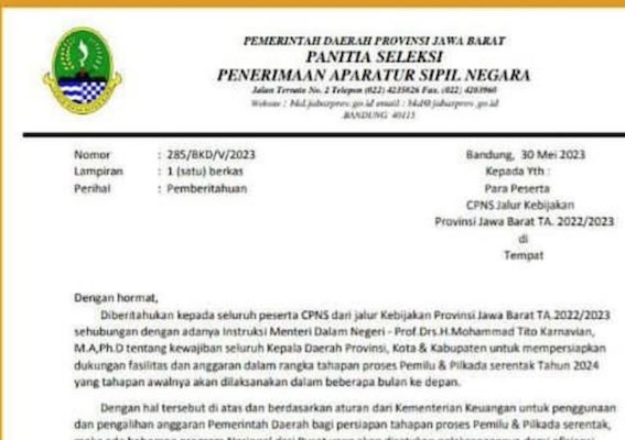 Informasi Palsu - Penerimaan CPNS Aparatur Sipil Negara Provinsi Jawa Barat